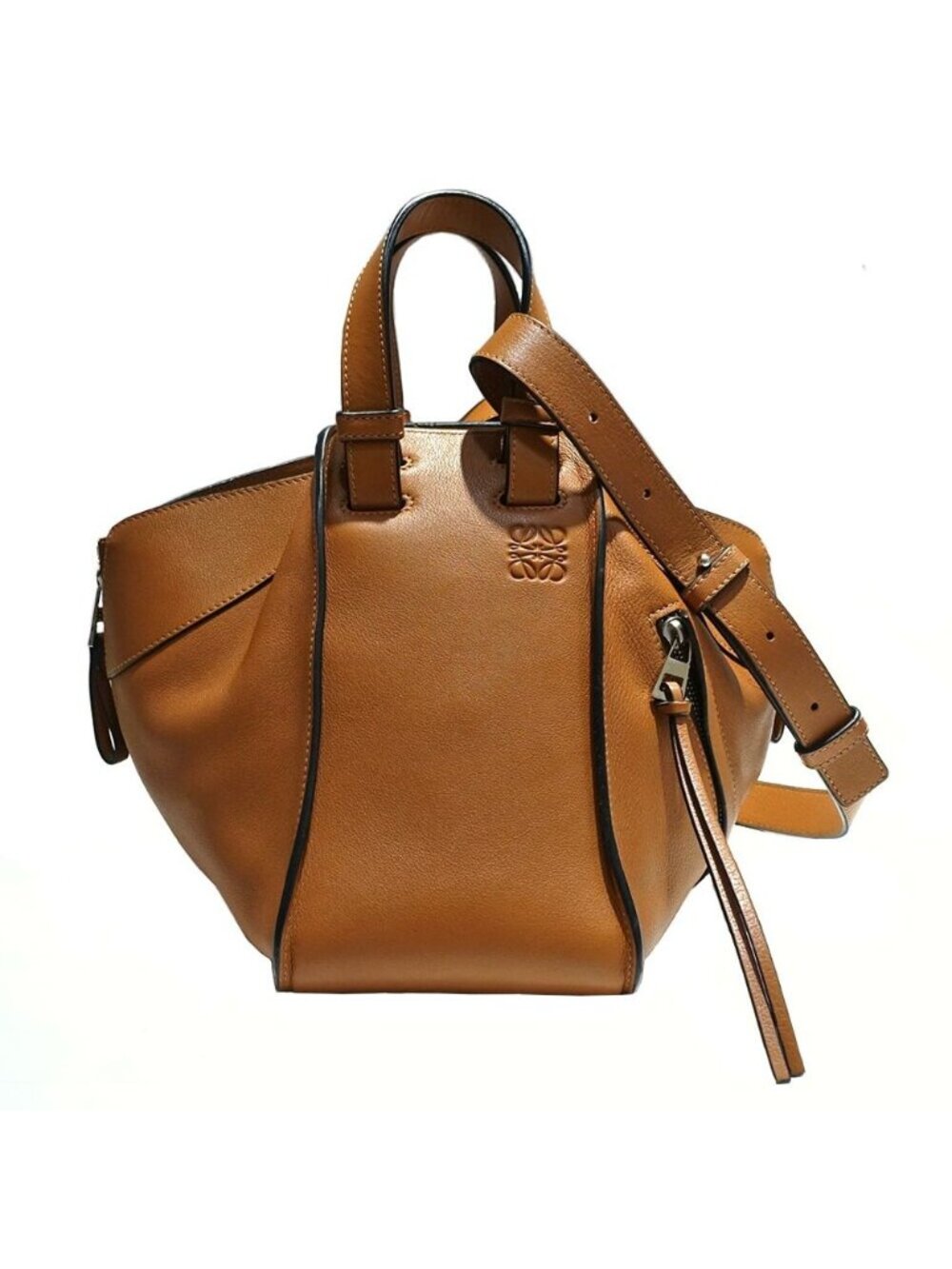 Loewe Hammock Small Brown Camel 2-Way Shoulder Bag Silver